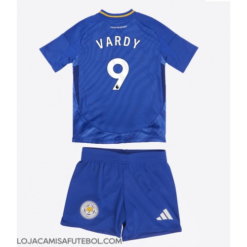 Camisa de Futebol Leicester City Jamie Vardy #9 Equipamento Principal Infantil 2024-25 Manga Curta (+ Calças curtas)